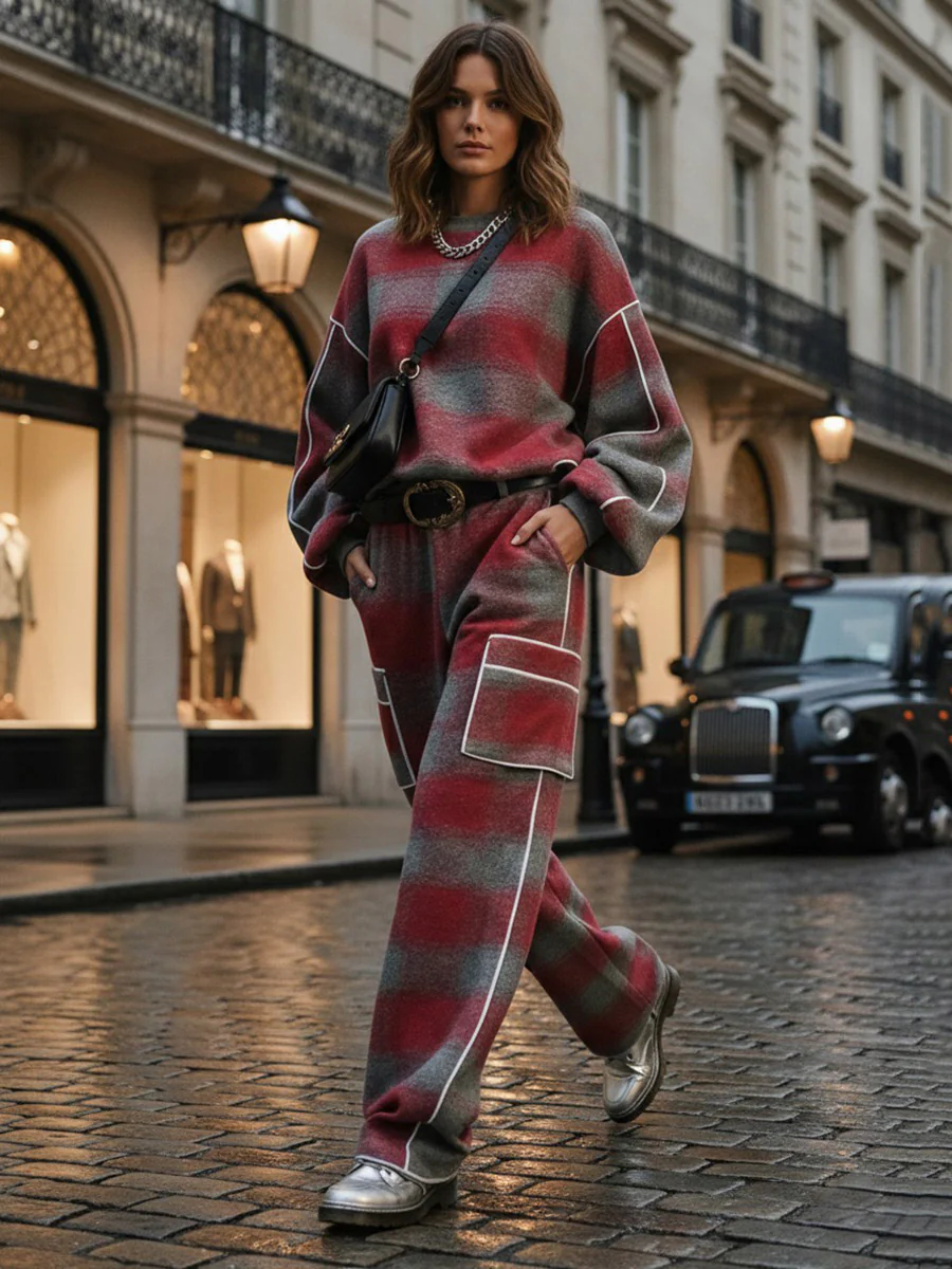 Loose Wide Leg Contrast Color Line Pockets Split-Joint Striped Pants - Image 12