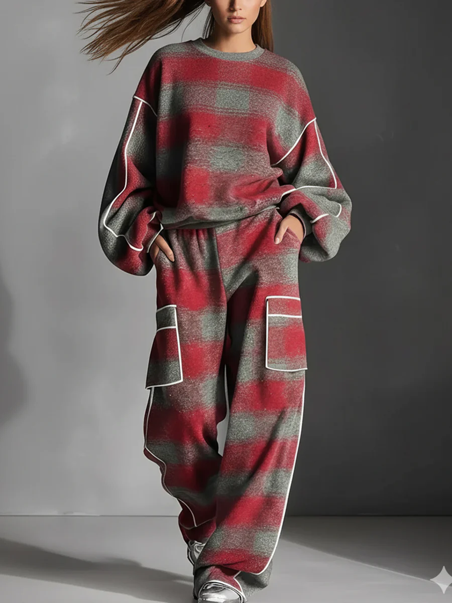 Loose Wide Leg Contrast Color Line Pockets Split-Joint Striped Pants - Image 9