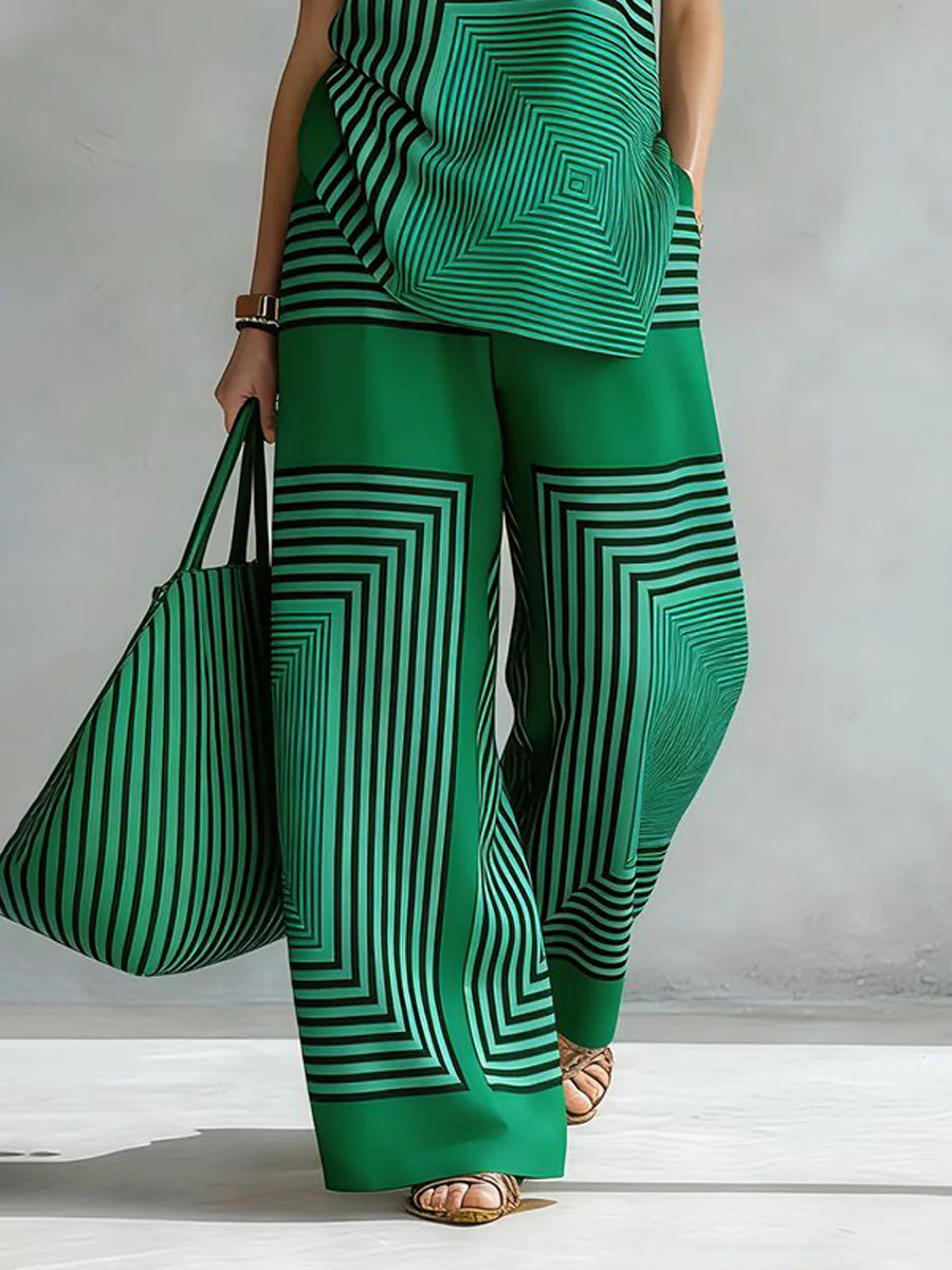 Loose Wide Leg Contrast Color Pockets Pants Trousers