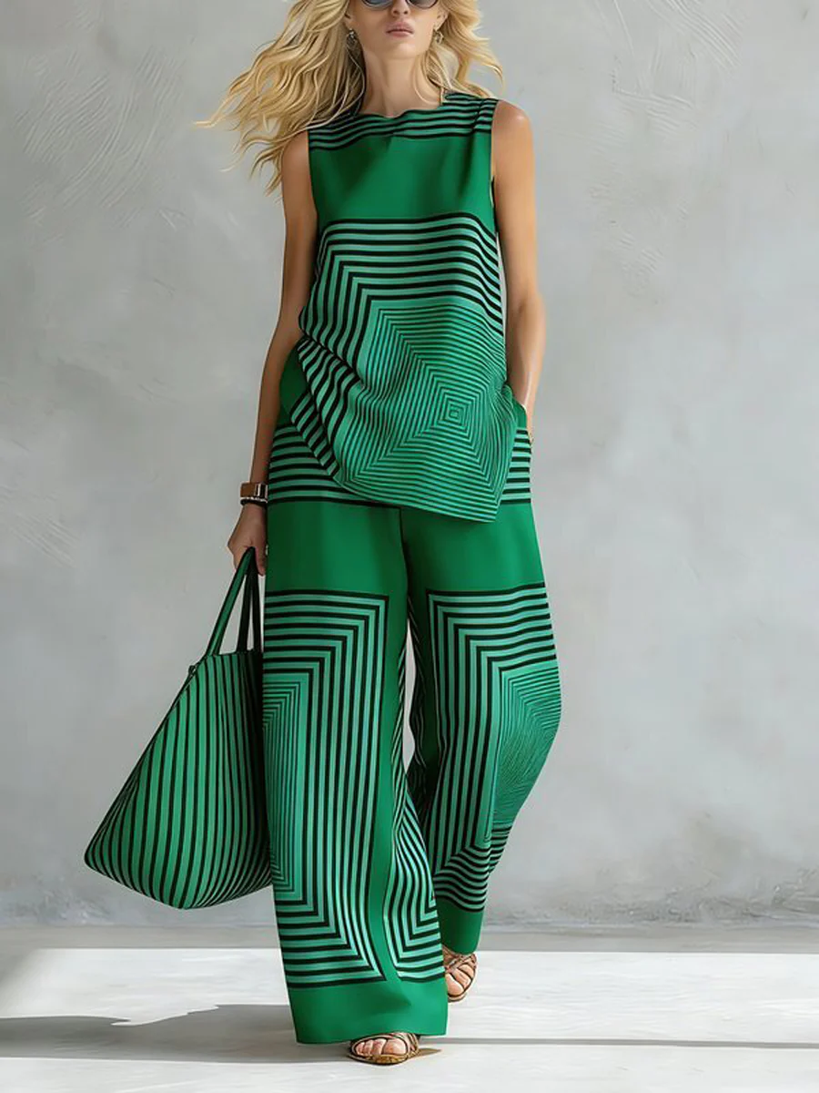 Loose Wide Leg Contrast Color Pockets Pants Trousers - Image 5