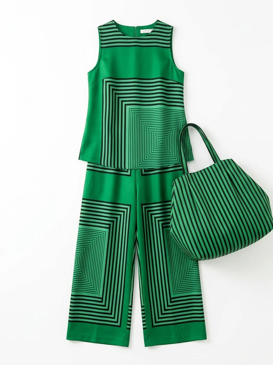 Loose Wide Leg Contrast Color Pockets Pants Trousers - Image 9