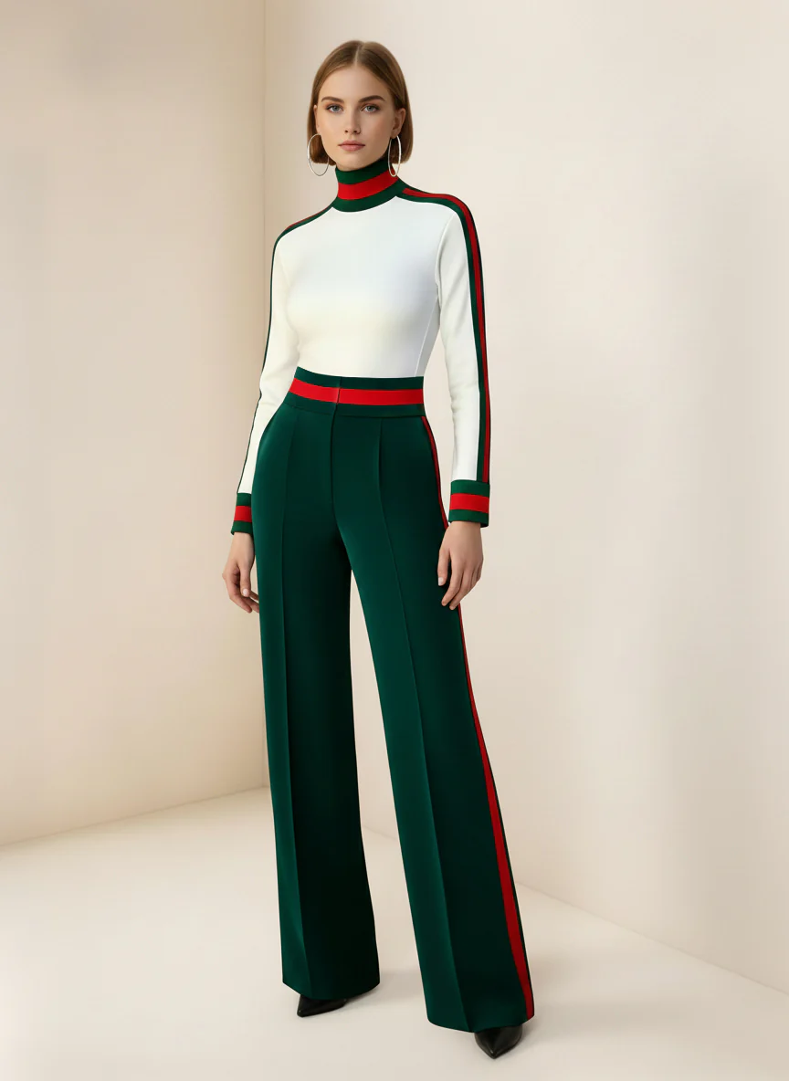 Loose Wide Leg Contrast Color Pockets Split-Joint Striped Pants - Image 10