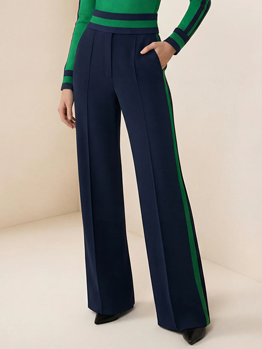 Loose Wide Leg Contrast Color Pockets Split-Joint Striped Pants - Image 11