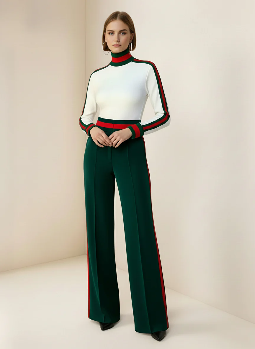 Loose Wide Leg Contrast Color Pockets Split-Joint Striped Pants - Image 13
