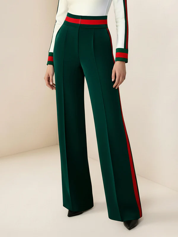 Loose Wide Leg Contrast Color Pockets Split-Joint Striped Pants - Image 2