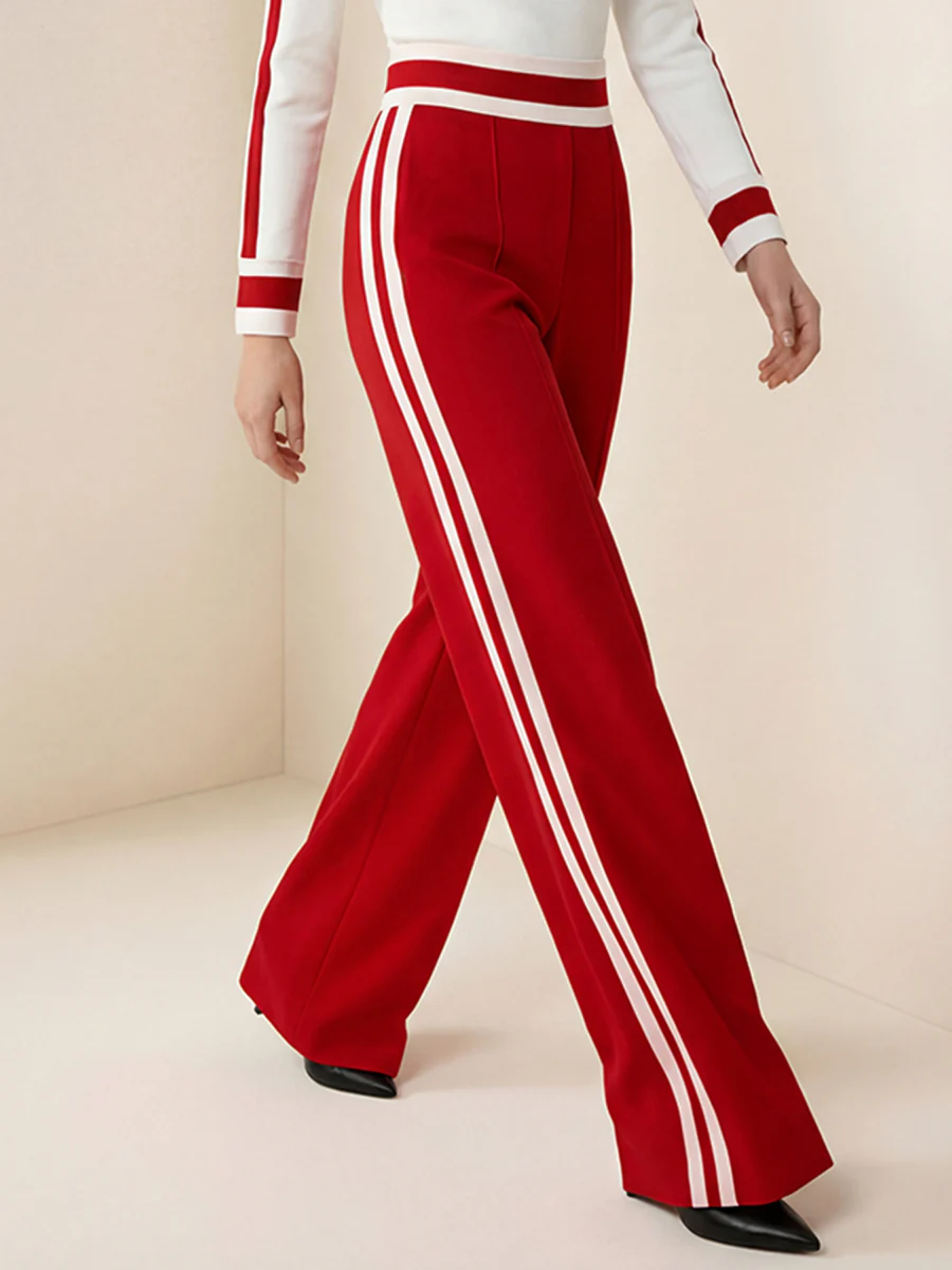 Loose Wide Leg Contrast Color Pockets Split-Joint Striped Pants - Image 6