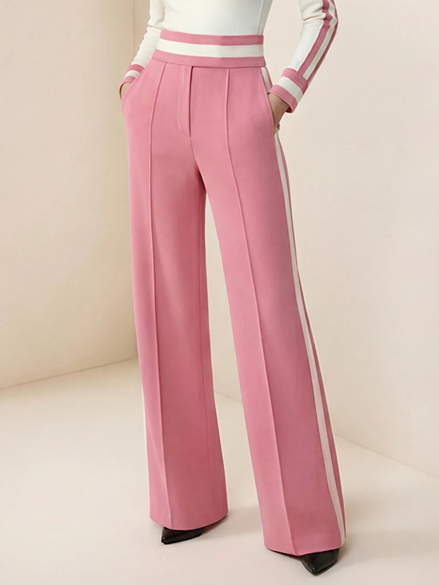 Loose Wide Leg Contrast Color Pockets Split-Joint Striped Pants - Image 8
