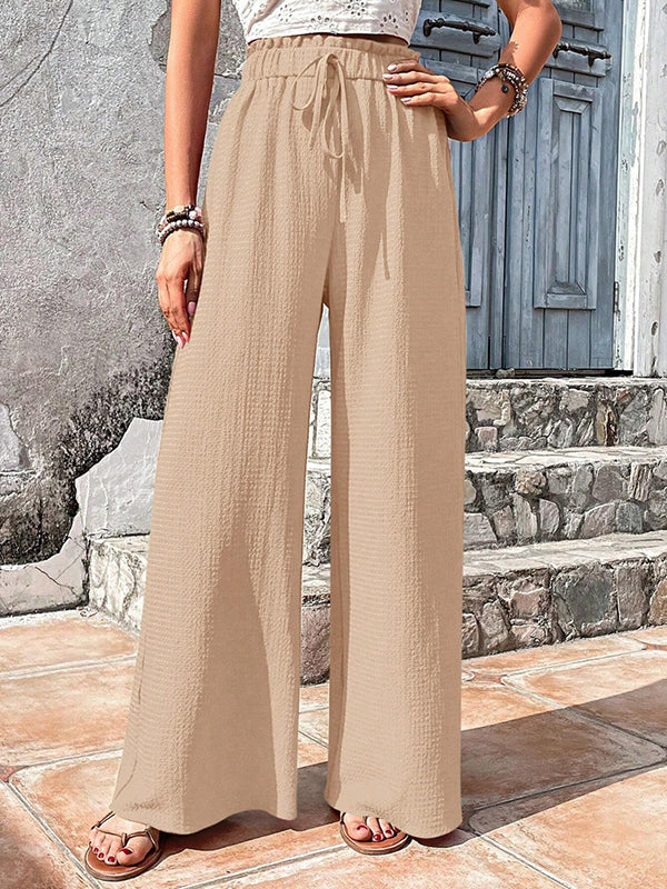 Loose Wide Leg Drawstring Elasticity Solid Color Split-Joint Pants Trousers - Image 11