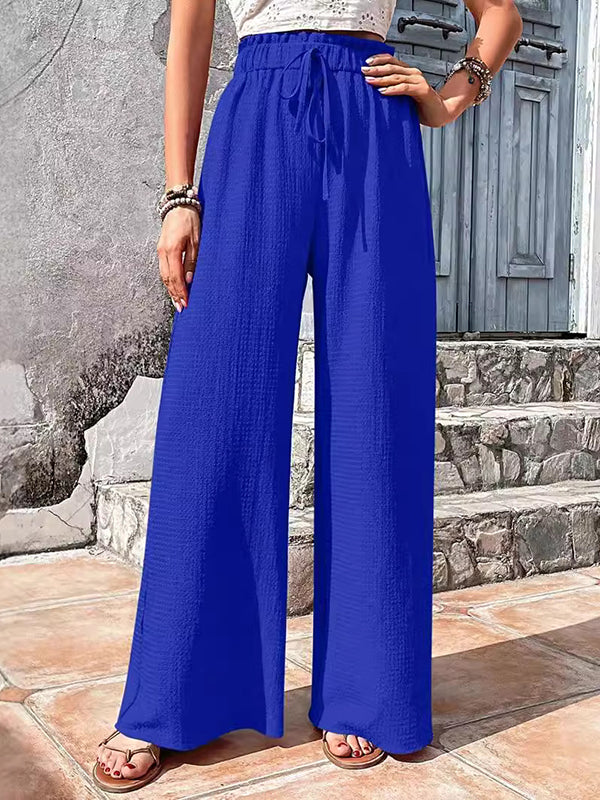 Loose Wide Leg Drawstring Elasticity Solid Color Split-Joint Pants Trousers - Image 12
