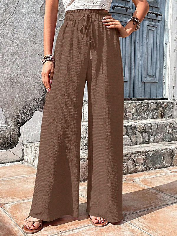 Loose Wide Leg Drawstring Elasticity Solid Color Split-Joint Pants Trousers - Image 13