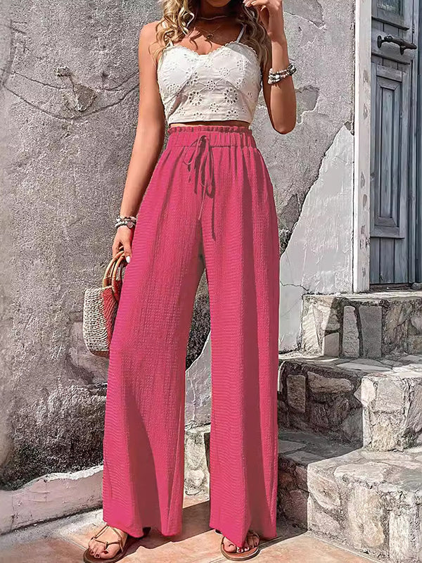 Loose Wide Leg Drawstring Elasticity Solid Color Split-Joint Pants Trousers - Image 4