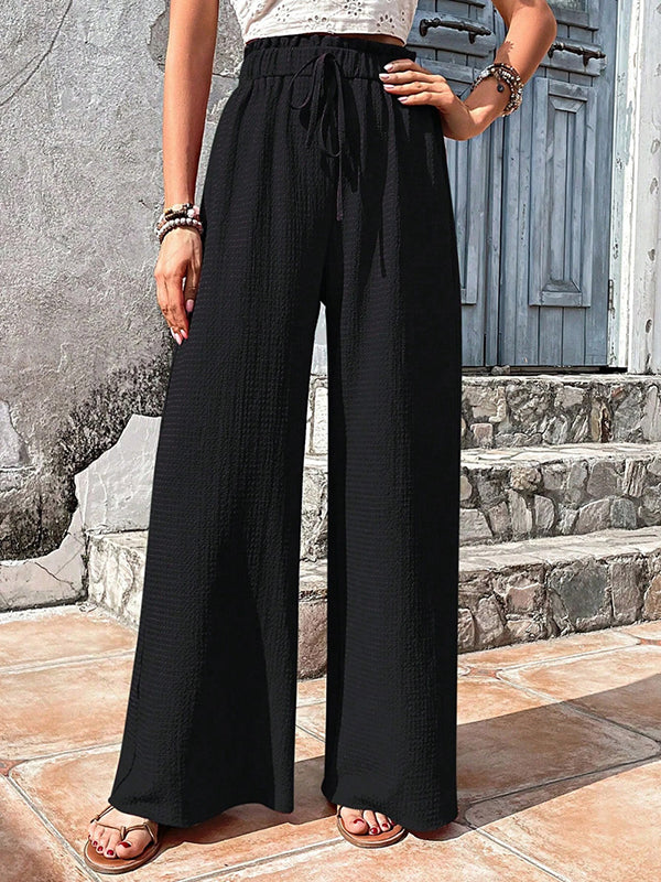 Loose Wide Leg Drawstring Elasticity Solid Color Split-Joint Pants Trousers - Image 6