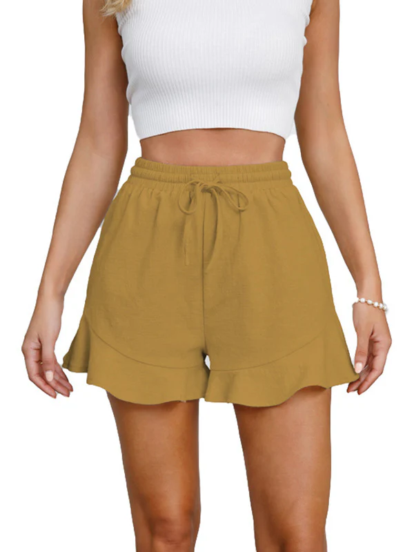 Loose Wide Leg Drawstring Elasticity Solid Color Split-Joint Shorts - Image 7