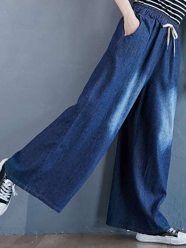 Loose Wide-Leg Drawstring Jean Pants - Image 12