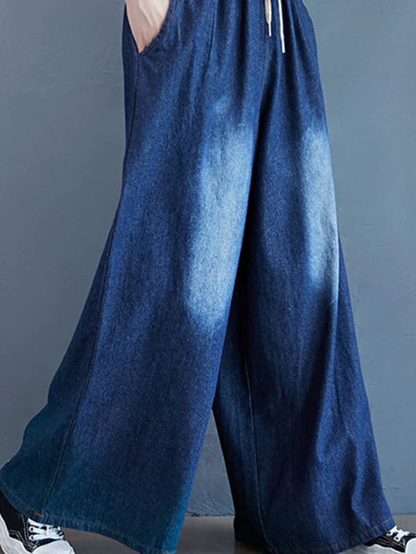 Loose Wide-Leg Drawstring Jean Pants - Image 13