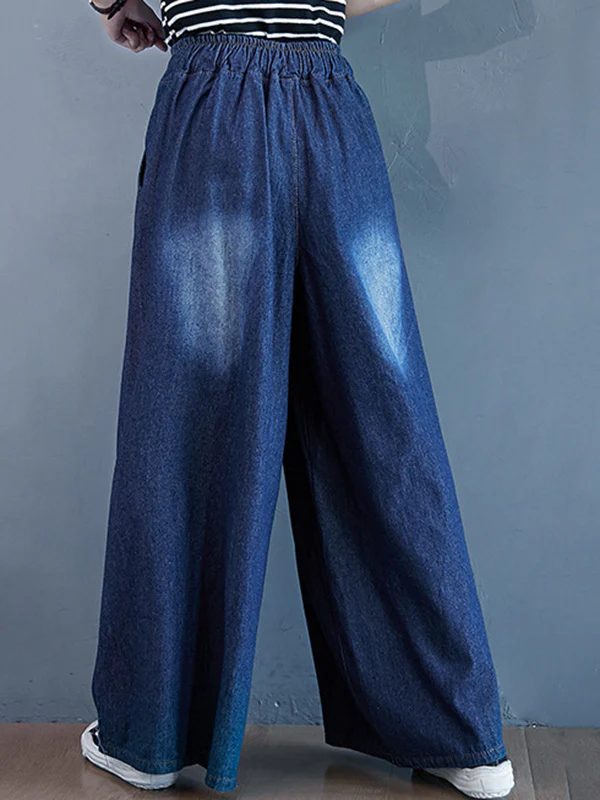 Loose Wide-Leg Drawstring Jean Pants - Image 14