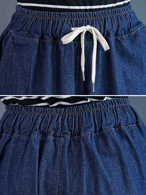 Loose Wide-Leg Drawstring Jean Pants - Image 15