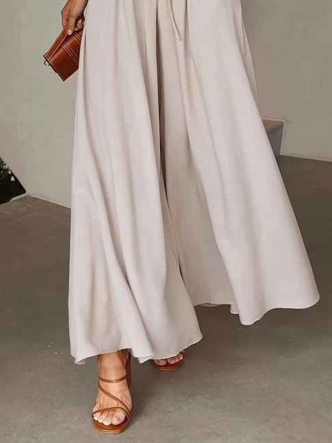 Loose Wide Leg Drawstring Solid Color Casual Pants Bottoms Trousers - Image 4