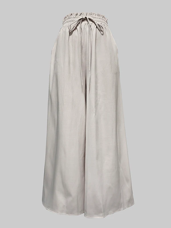 Loose Wide Leg Drawstring Solid Color Casual Pants Bottoms Trousers - Image 5