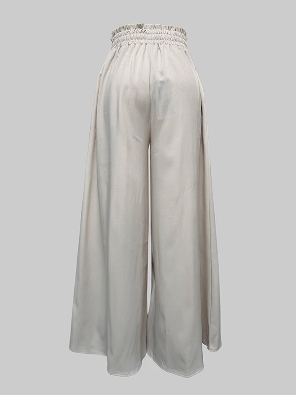 Loose Wide Leg Drawstring Solid Color Casual Pants Bottoms Trousers - Image 6