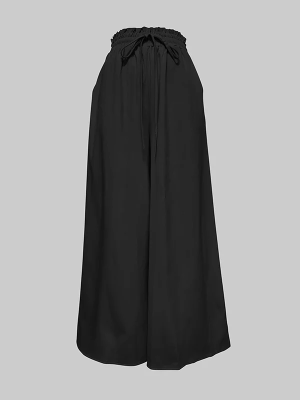 Loose Wide Leg Drawstring Solid Color Casual Pants Bottoms Trousers - Image 7