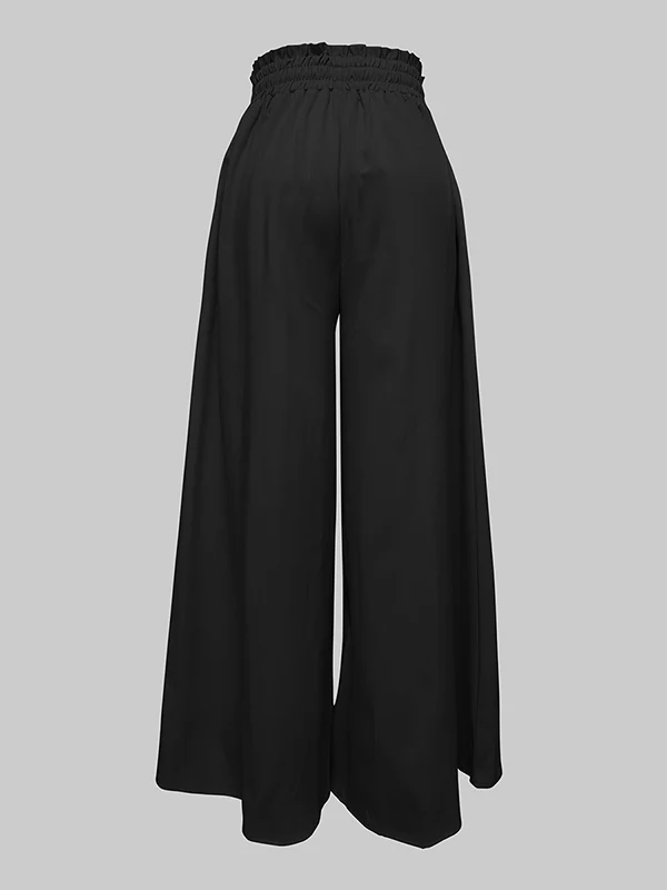 Loose Wide Leg Drawstring Solid Color Casual Pants Bottoms Trousers - Image 8
