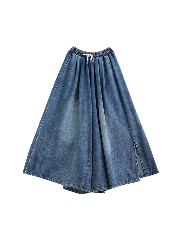 Loose Wide Leg Drawstring Split-Side Jean Pants Bottoms Trousers - Image 10