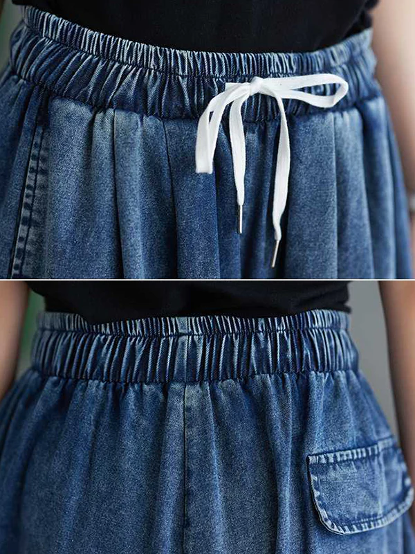 Loose Wide Leg Drawstring Split-Side Jean Pants Bottoms Trousers - Image 8