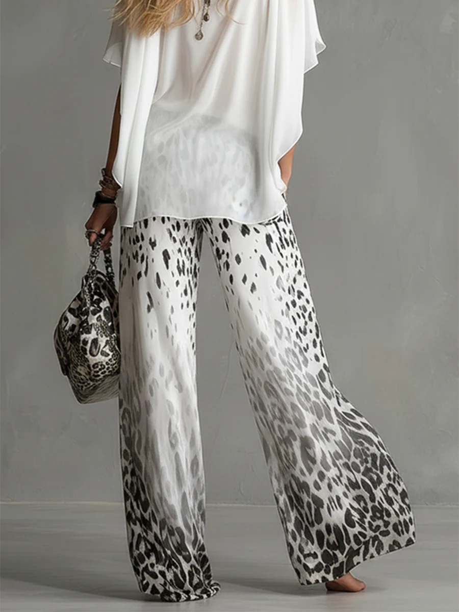 Loose Wide Leg Elasticity Gradient Leopard Pockets Trousers Wide Leg Pants - Image 2