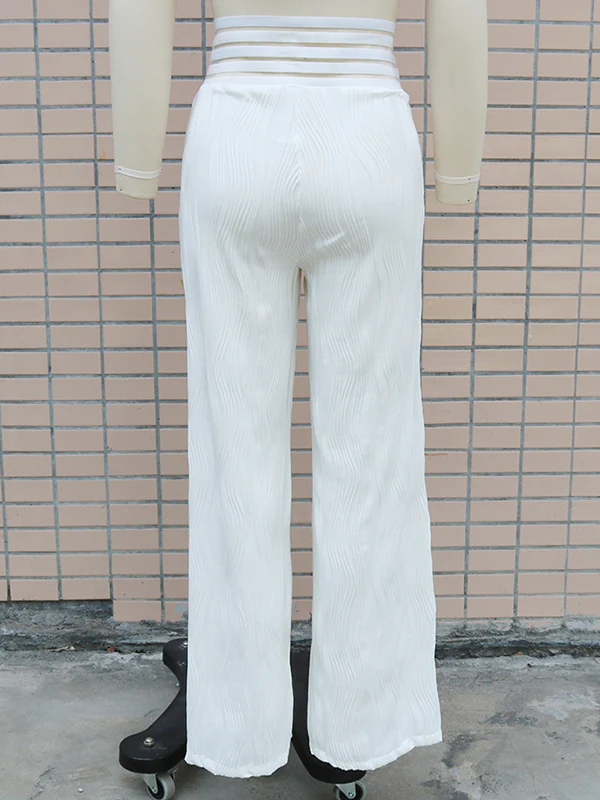 Loose Wide Leg Elasticity Hollow Pleated Solid Color Pants Trousers - Image 11
