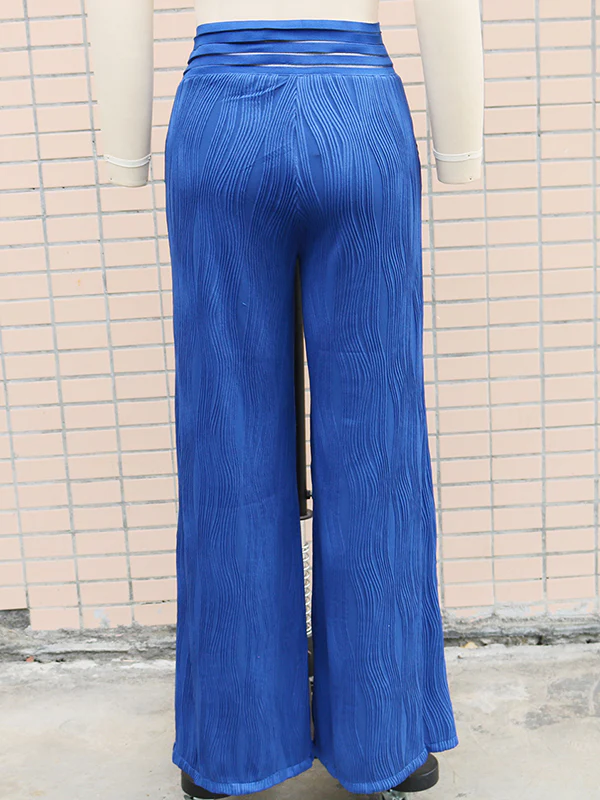 Loose Wide Leg Elasticity Hollow Pleated Solid Color Pants Trousers - Image 13