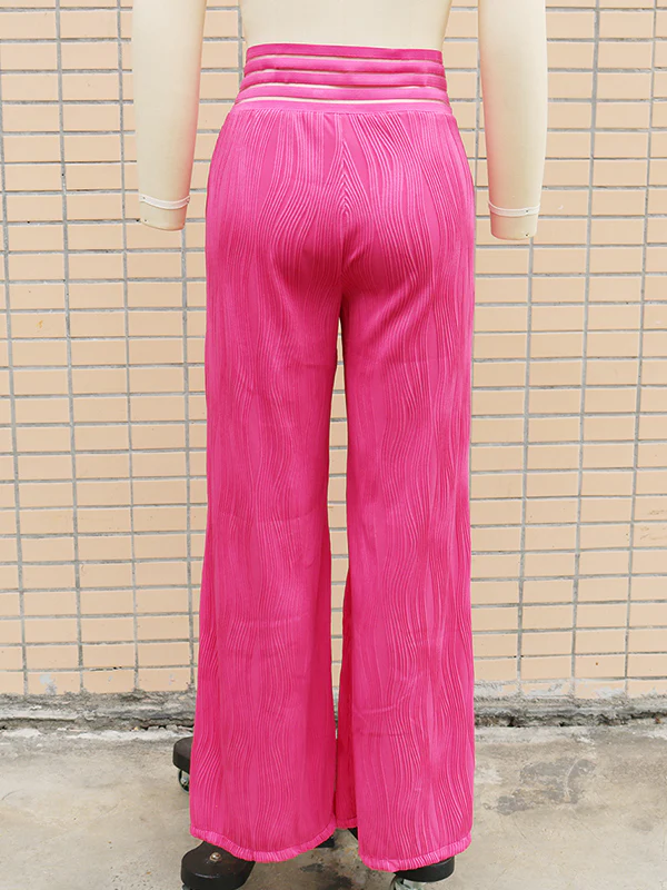 Loose Wide Leg Elasticity Hollow Pleated Solid Color Pants Trousers - Image 15