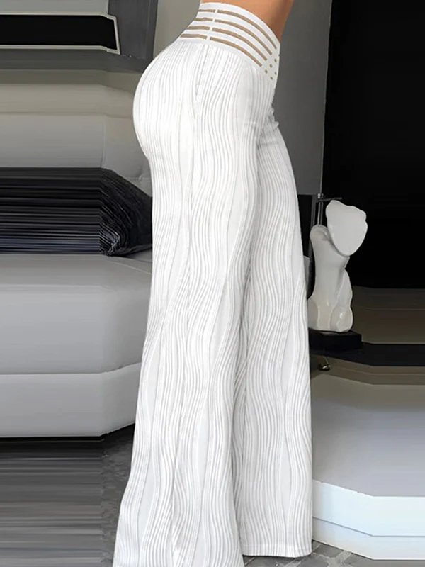 Loose Wide Leg Elasticity Hollow Pleated Solid Color Pants Trousers - Image 6