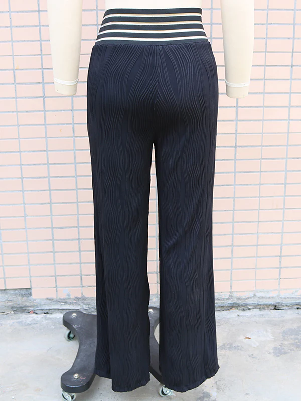 Loose Wide Leg Elasticity Hollow Pleated Solid Color Pants Trousers - Image 9