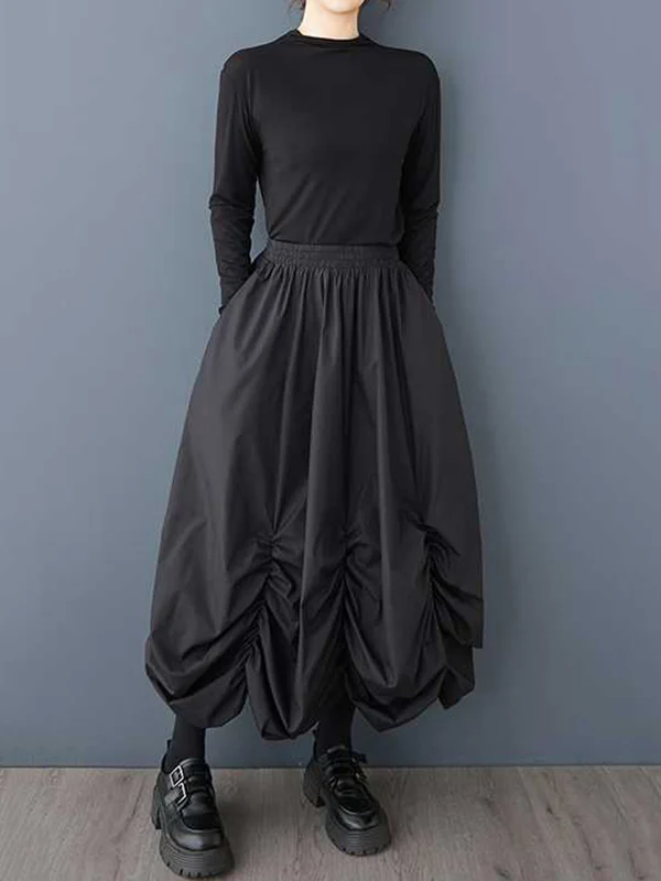 Loose Wide Leg Elasticity Pleated Pockets Solid Color Culotte Ninth Pants - Image 5