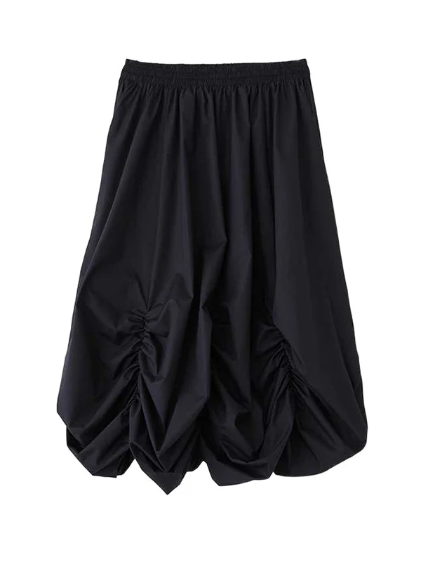 Loose Wide Leg Elasticity Pleated Pockets Solid Color Culotte Ninth Pants - Image 8