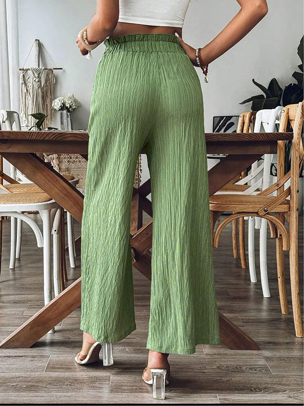Loose Wide Leg Elasticity Pleated Pockets Solid Color Split-Joint Pants Trousers - Image 5