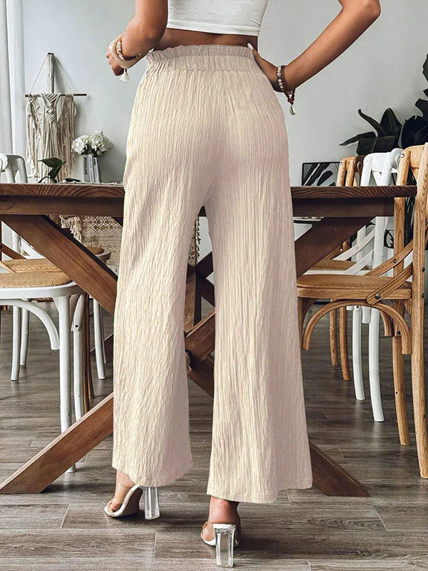 Loose Wide Leg Elasticity Pleated Pockets Solid Color Split-Joint Pants Trousers - Image 6