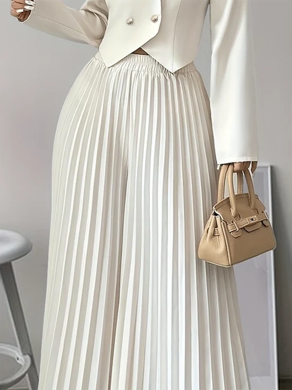 Loose Wide Leg Elasticity Pleated Solid Color Casual Pants Bottoms Trousers - Image 3