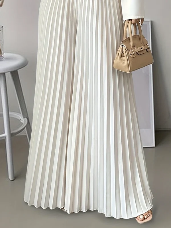 Loose Wide Leg Elasticity Pleated Solid Color Casual Pants Bottoms Trousers - Image 4