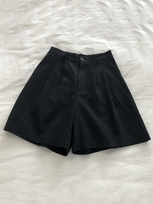 Loose Wide Leg Elasticity Pleated Solid Color Shorts - Image 2