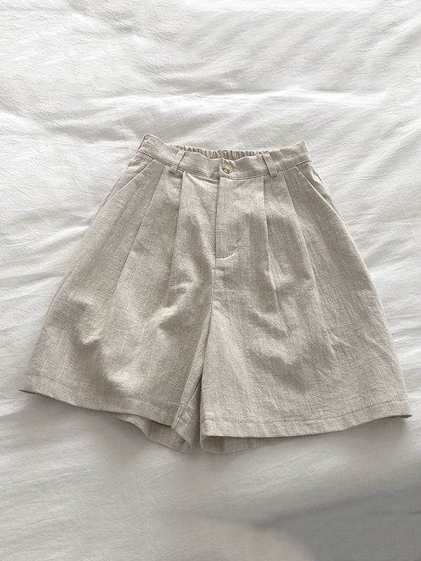 Loose Wide Leg Elasticity Pleated Solid Color Shorts - Image 3
