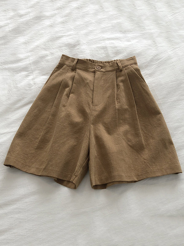 Loose Wide Leg Elasticity Pleated Solid Color Shorts - Image 4