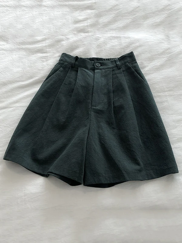 Loose Wide Leg Elasticity Pleated Solid Color Shorts - Image 5