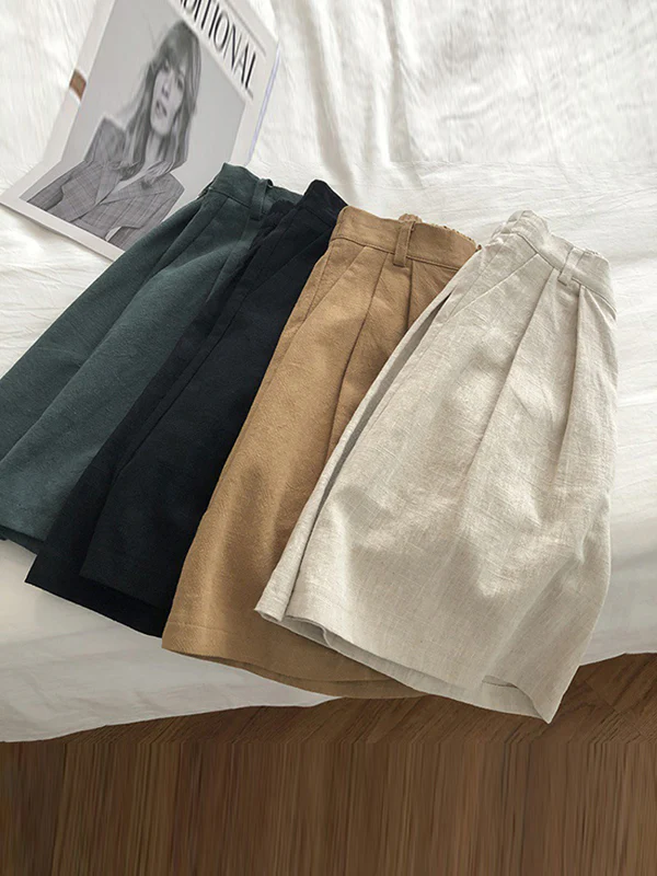 Loose Wide Leg Elasticity Pleated Solid Color Shorts - Image 6