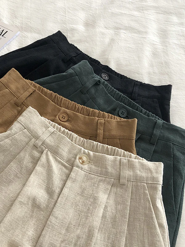 Loose Wide Leg Elasticity Pleated Solid Color Shorts - Image 8