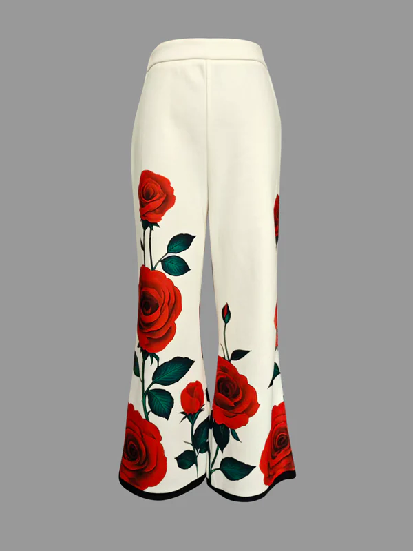 Loose Wide Leg Flower Print Casual Pants Bottoms Trousers - Image 3
