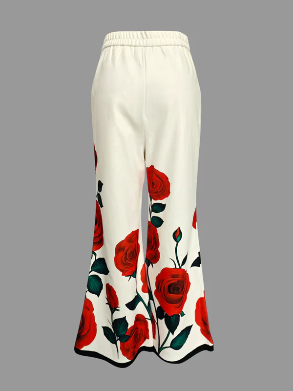 Loose Wide Leg Flower Print Casual Pants Bottoms Trousers - Image 4