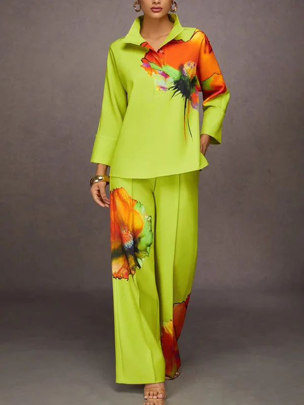 Loose Wide Leg Elasticity Flower Print Pleated Pants Trousers - Image 5