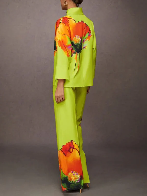 Loose Wide Leg Elasticity Flower Print Pleated Pants Trousers - Image 6